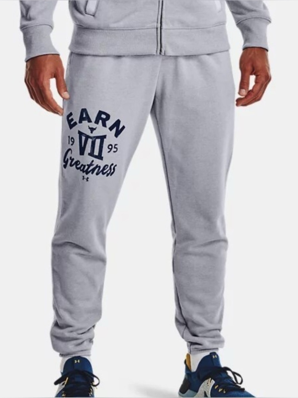 Under Armour Gray Joggers with Navy 'Earn Greatness' Graphic